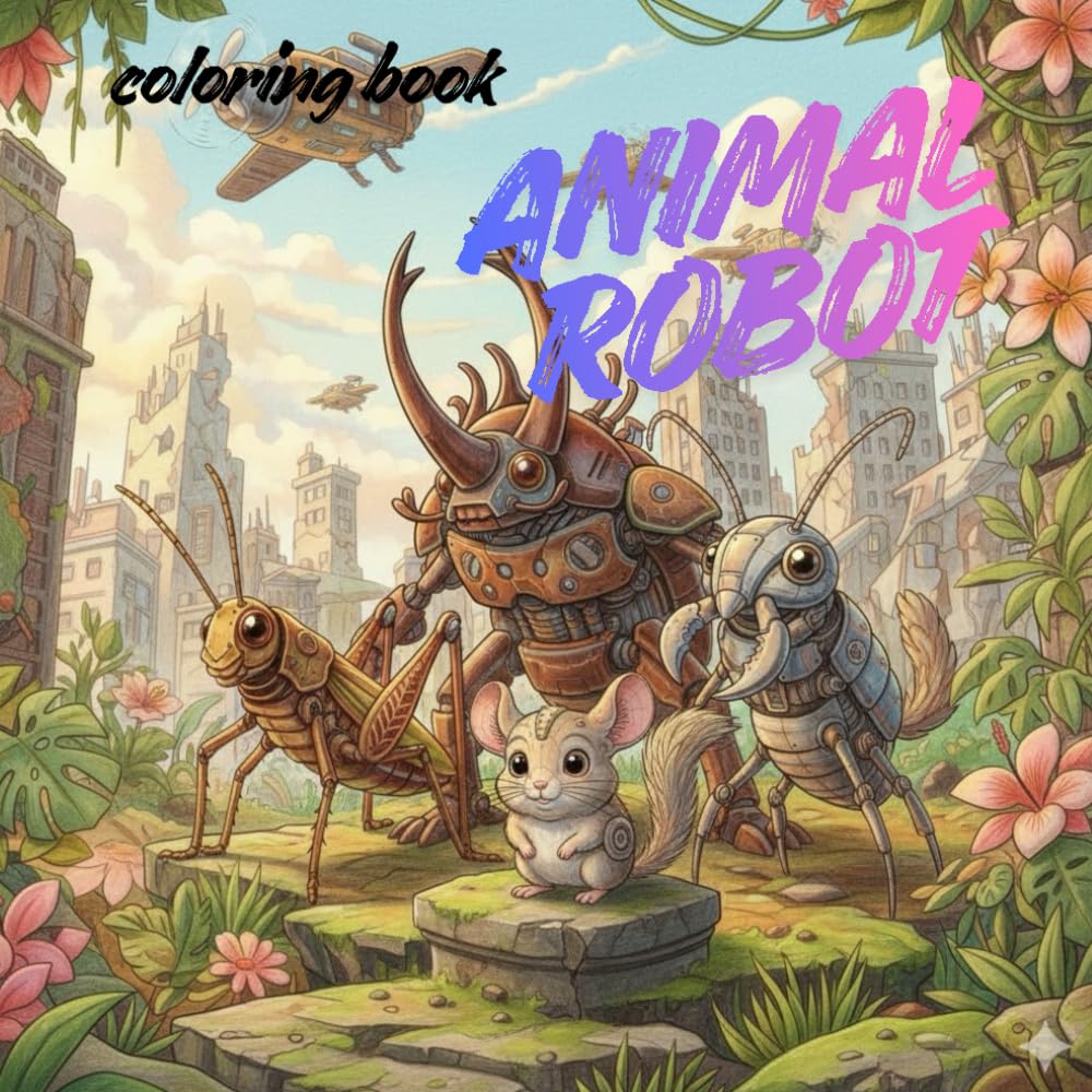 Animal-robot coloring book: coloring book ,single-slide discove 40 bleed{8.5"x8.5"]
