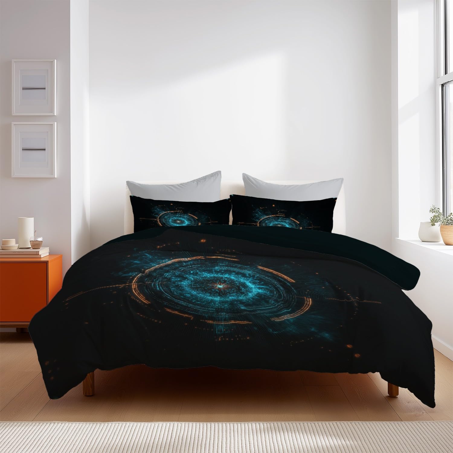 Soft Touch Design Black Blue Fantasy Bedding Set Mystery Future Technology Machine Washable Microfiber for Teen Duvet Cover 150 x 200 cm