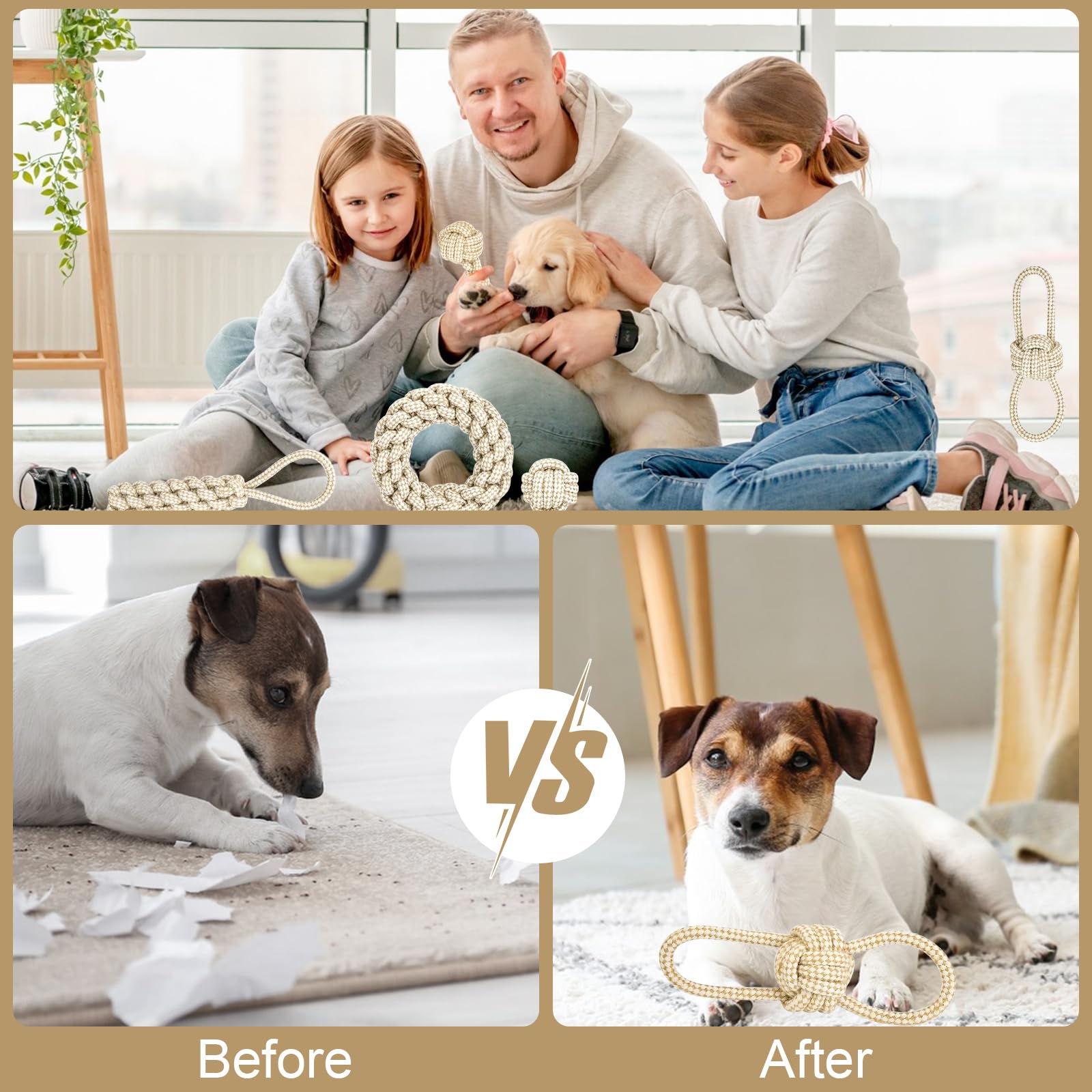 5 Hunde Kauspielzeuge Aus Seil - Verschiedene Formen Für Welpen & Hunde