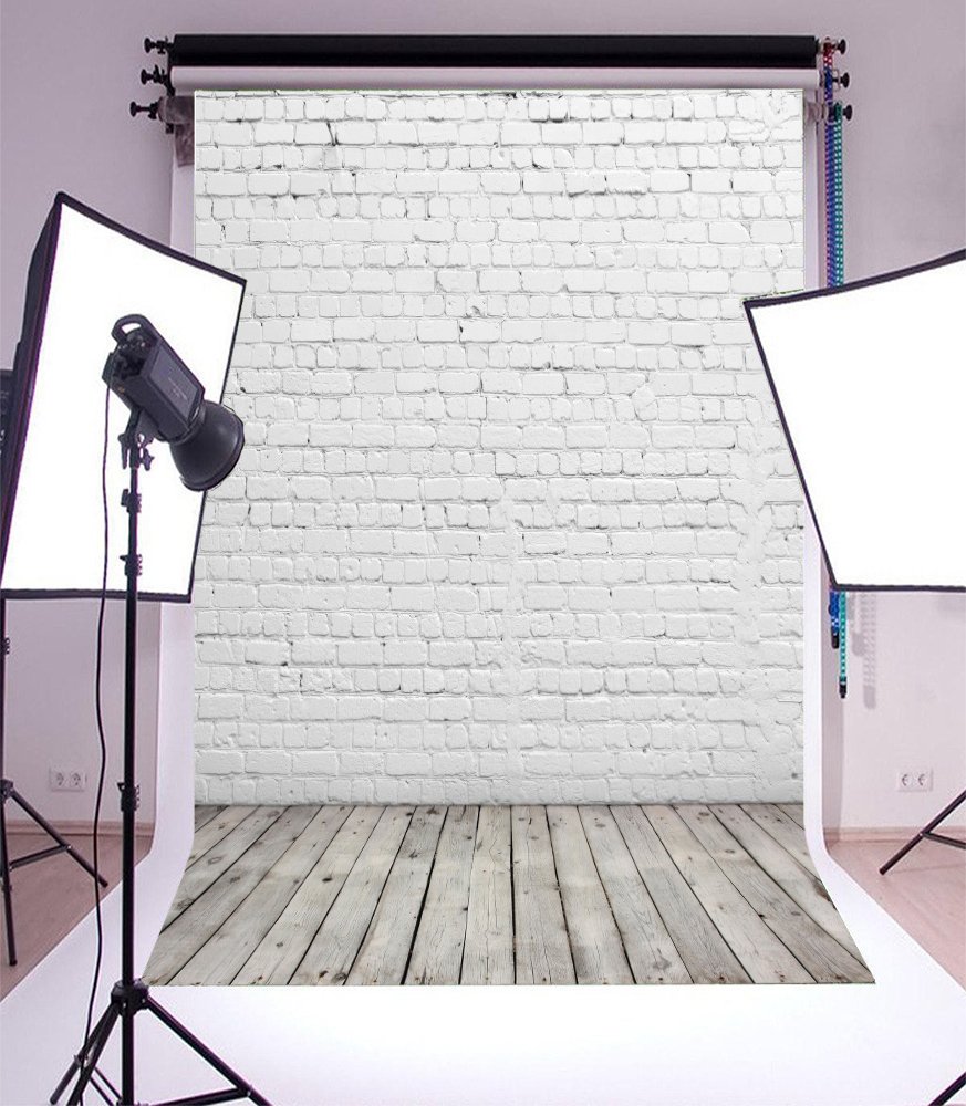 YongFoto 2,5 x 3 m Winyl Tło Fotograficzne Białe ceglane Ściany i Wnętrze Sypialnia Drewno Szary Tło Zdjęcie Dorosłe Dzieci Portret Osobisty Studio Rekwizyty