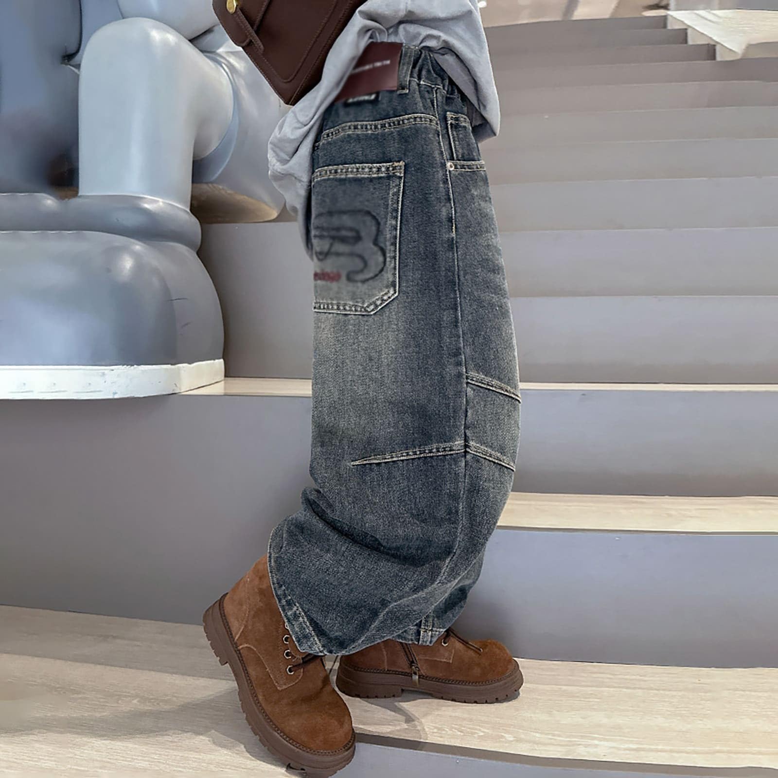 Pantalones Vaqueros de Niño, Pantalones Vaqueros Cómodos Elásticos Mezclilla Informal Holgado Escolar Diario Otoño Invierno