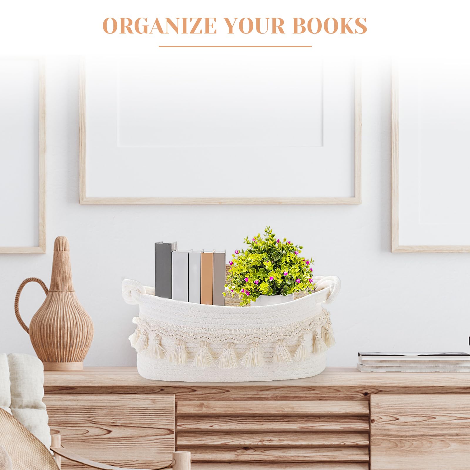 N8121-Grand Panier À Linge Tressé En Corde De Coton Avec Poignée, Marron Et Blanc, 56 X 40.6 Cm