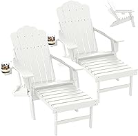 Vista 16 de FOOWIN Adirondack - Silla Adirondack con otomana retráctil, silla Adirondack plegable ajustable de polietileno de alta densidad con bandejas 4 en 1