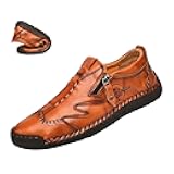 Men's Slip On Loafers Leather Casual Shoes,Lightweight Comfy Vintage Hand-Stitching Zip Driving Walking Sneakers