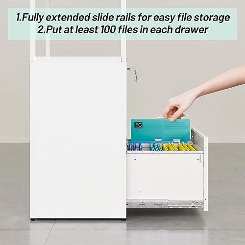 Miniatura 8 de Letaya Archivadores laterales de 2 cajones con cerradura, soporte de impresora para oficina en casa, archivos colgantes tamaño cartalegalF4A4