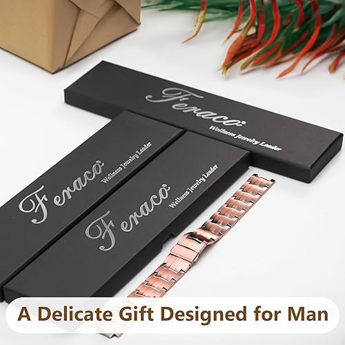Miniatura 23 de Feraco Pulsera de cobre para hombre, 3 veces más fuerza, pulsera de terapia magnética, joyería de cobre con potentes imanes de 3800 Gauss