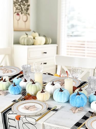 Miniatura 2 de DearHouse 14 calabazas artificiales, cosecha de arce, decoración de otoño, cosecha de Acción de Gracias, decoración del hogar (azul)