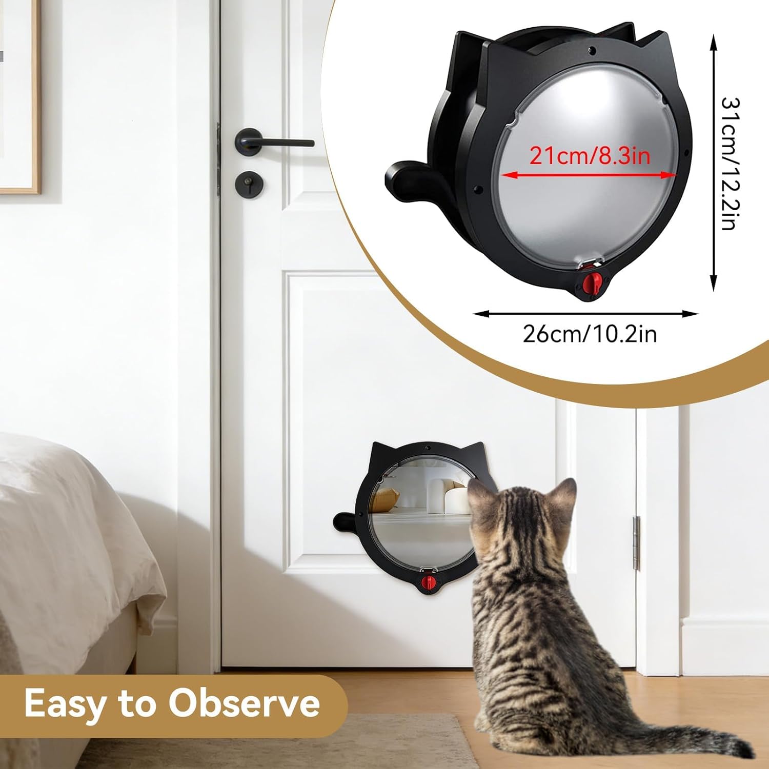 Cat Door, Cat Door Interior Door Cat Flap Door Magnetic 4 Locking Modes Safe Plastic Automatic Cat Door for Interior Exterior Doors(black)