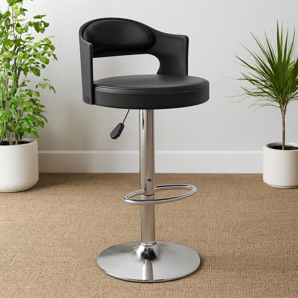 Nityam Modern Adjustable Height Bar Stool Chair Suitable for Kitchen Home Cafeteria Bar Cafe Dining Office Shops (Color-Black)-image-36