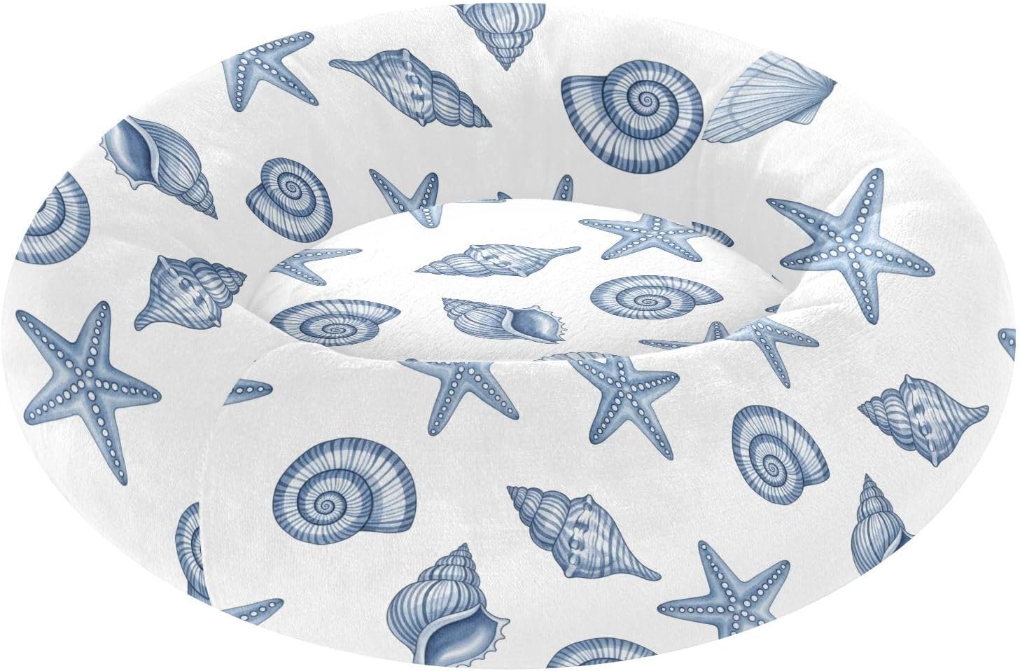 Ocean Shells Starfish White Pattern Dog Bed Plush Small Medium Dog Cat Bed Washable Donut Pet Puppy Beds for Dogs Cats Non Slip Soft,M