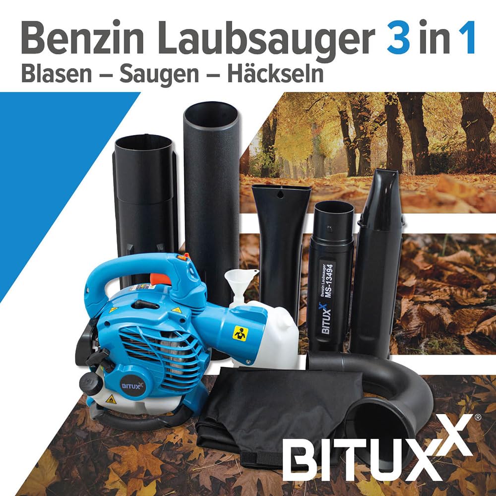 BITUXX® Profi Benzin 3in1 Laubsauger Laubbläser Laubhäcksler Fangsack Gartenhäcksler Laubgebläse 1 PS