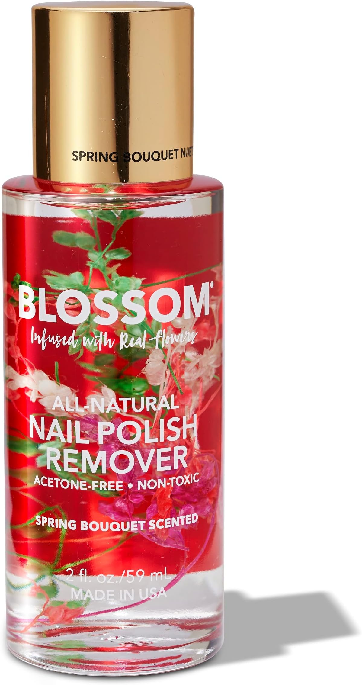 Non Toxic Nail Polish Remover Non Acetone, All Natural Scented, Vegan, Acetone Free Nail Polish Remover, Organic Plant-Based, Infused with Real Flowers, Made in USA, 2oz, Spring Bouquet