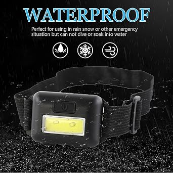 POCKETMAN Pack 10 LED Headlamp COB Super Bright Lightweight Headlight Waterproof Head Torch Lamp for Outdoor Camping Lighting Night Running Emergency (Black, 10) [Energy Class A]