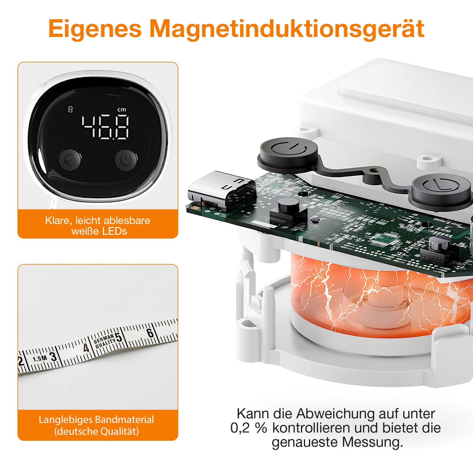 Smart Body-Maßband, Bluetooth-Maßband, Fitdays-App-Überwachung, Körpermaßband LED HD Vollbild für Fitness, Formgebung, Gewichtsabnahme und Aufzeichnung des Körperumfangs in cm oder zoll