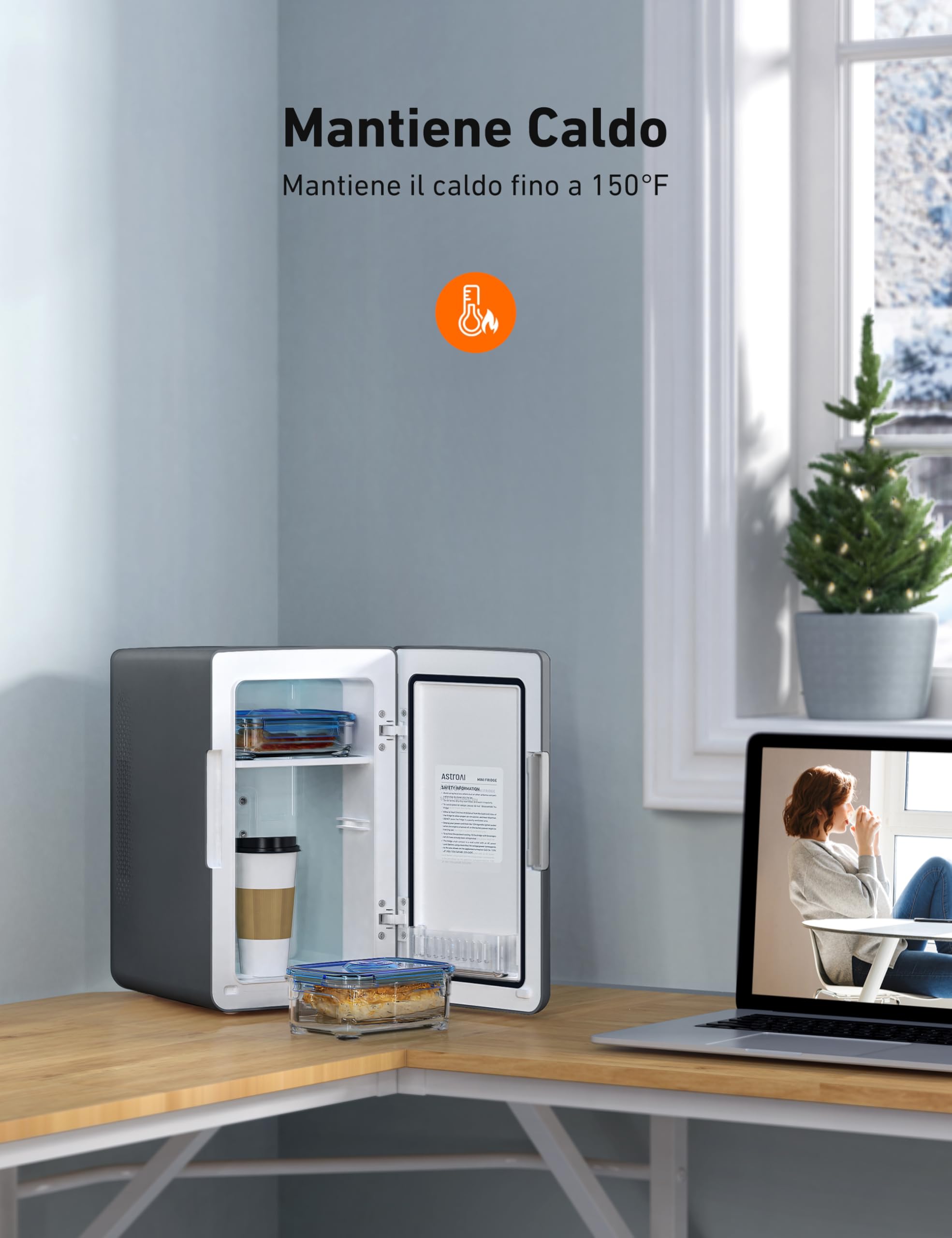 AstroAI Frigorifero Piccolo Portatile, Mini Frigo da Camera con Volume di 6 Litri, Frigo Piccolo, Mini Frigo da Ufficio per Auto, Camera da Letto, Bevande, Cosmetici ecc. (Nero)