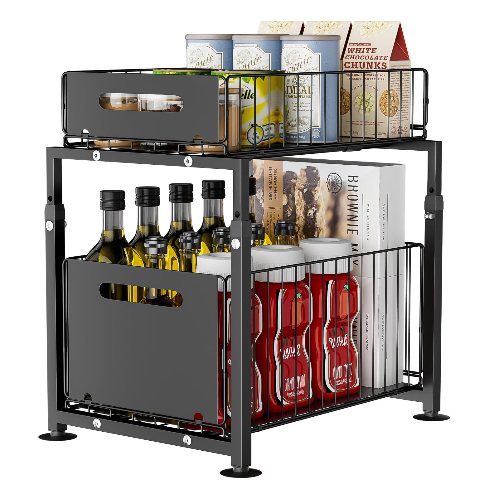 Dreamhigh® Organisateur sous Evier Cuisine, Meuble De Rangement avec Tiroir Coulissant À Double Niveau, Rangement Coulissant sous Evier Réglable en Hauteur, pour Cuisine Et Salle De Bain
