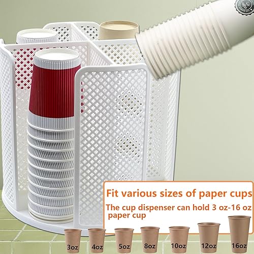 Miniatura 6 de Organizador de tazas y tapas, dispensador giratorio para tazas de café de 5 a 16 onzas, soporte de almacenamiento de vasos de papel con 4