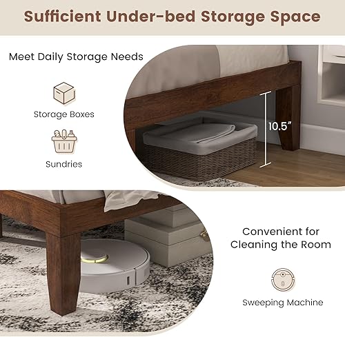 Miniatura 95 de Giantex Base de cama de plataforma de madera matrimonial de 14 pulgadas, base de colchón de estilo minimalista con madera de goma maciza, soporte de