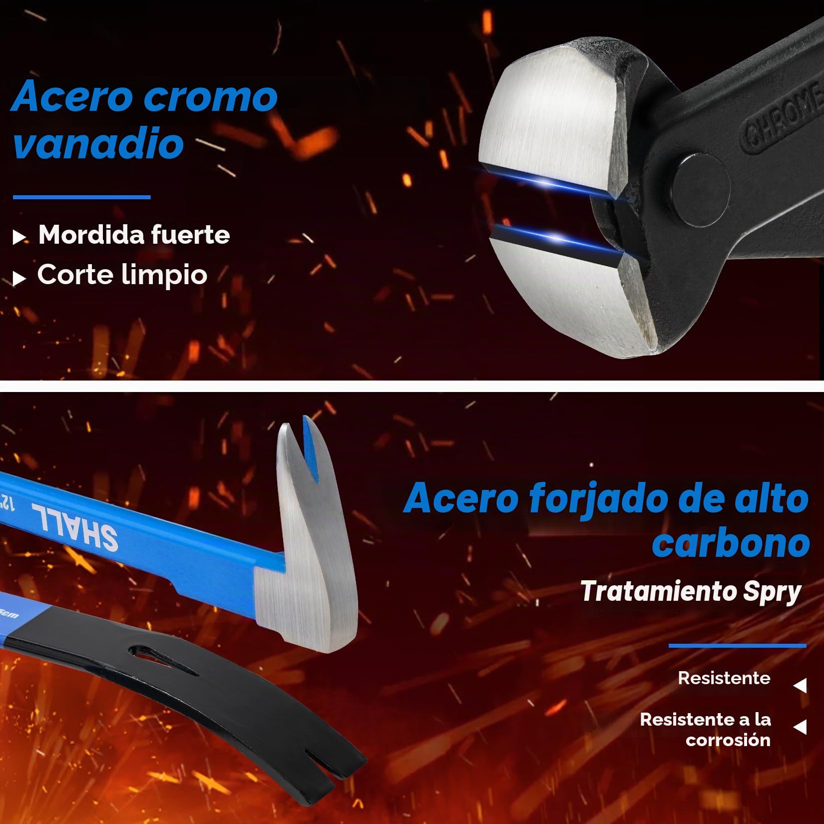 SHALL Juego de 4 palancas, extractor de clavos con forma de pata de gato, palancas de garra plana, alicates de corte de extremos, herramienta para quitar clavos de zócalo, piso y extracción de clavos