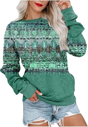 Sudaderas de cuello redondo, sudadera de manga larga con cuello redondo para mujer, casual, cómoda, holgada, ligera
