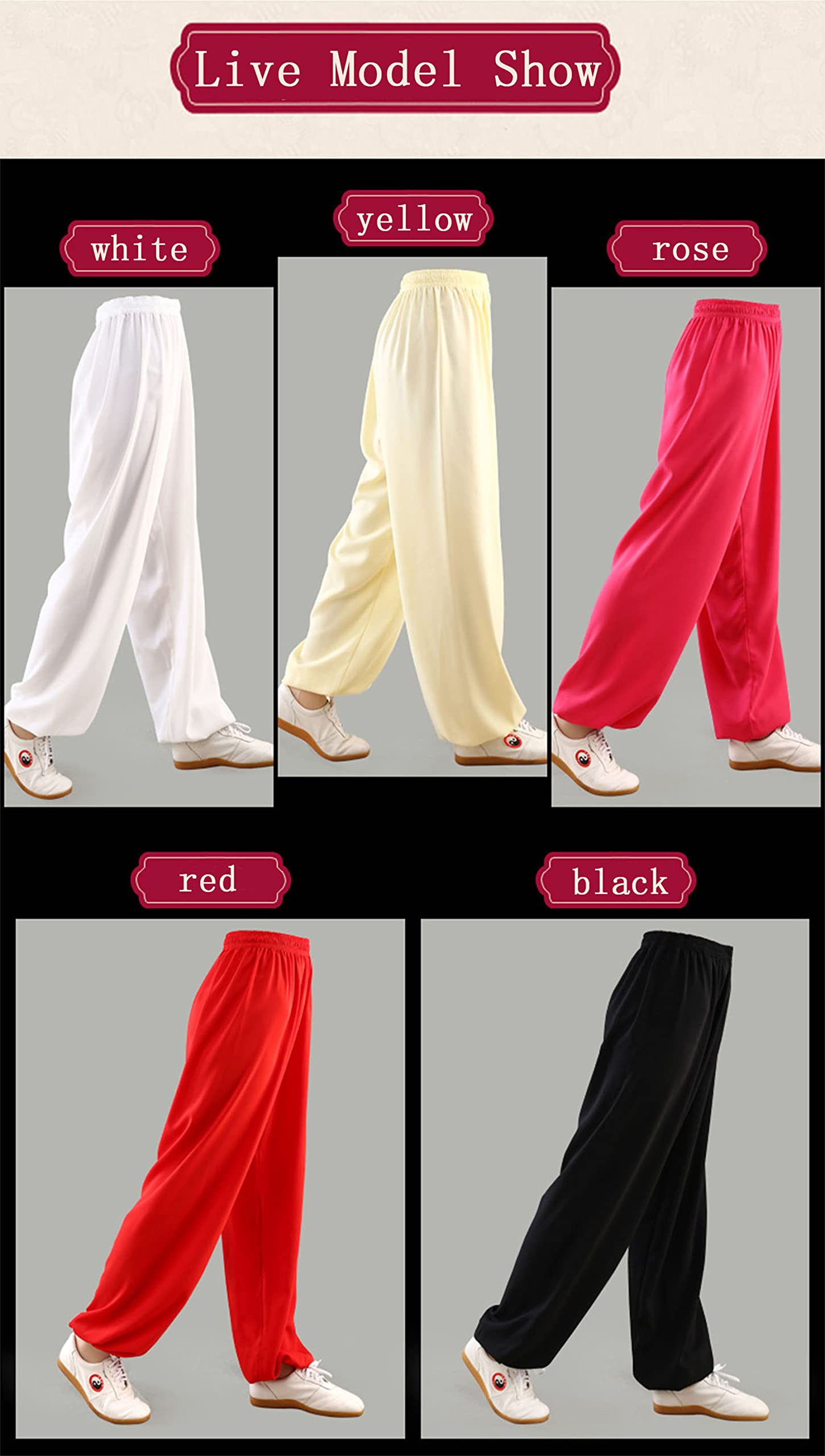 Pantalon de Tai Chi Unisexe Couleur Unie Loisirs Coton et Soie Costume Chinois pour Tai Chi and Wing Chun Taille Elastique Tenue de Tai Chi pour la Méditation et Le Qigong