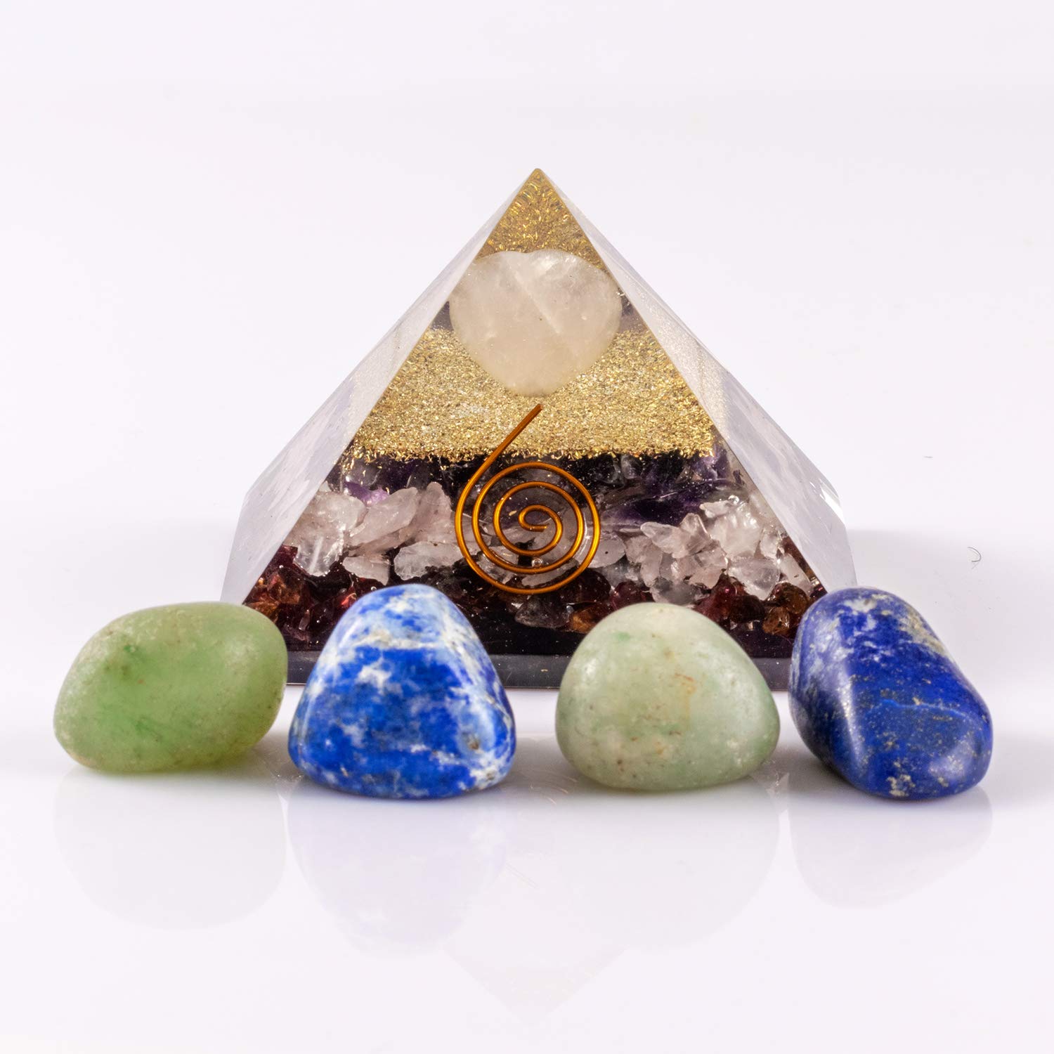 Divine Magic Orgone Crystal Pyramid and Tumbled Stone Set Bringing Overall Harmony in Life Multi