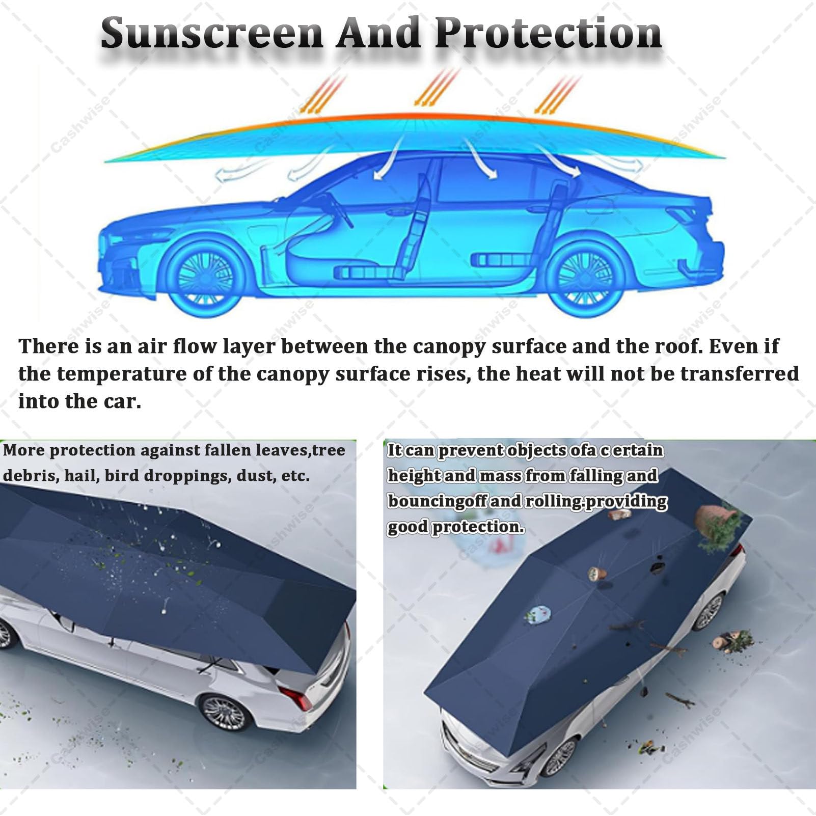 Copertura per tenda automatica per auto, telecomando per auto, impermeabile, in tessuto Oxford, ombrello per esterni, riparo pieghevole antifurto, blu 5,2 m