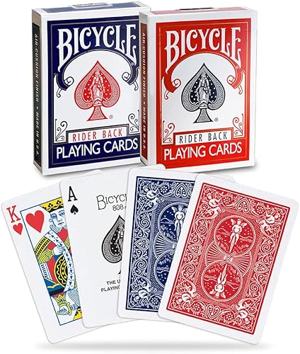 Bicycle Rider Back - Baraja de cartas de tamaño estándar de póquer, rojo y azul (paquete de 2), tarjetas clásicas para póker, blackjack, noche de