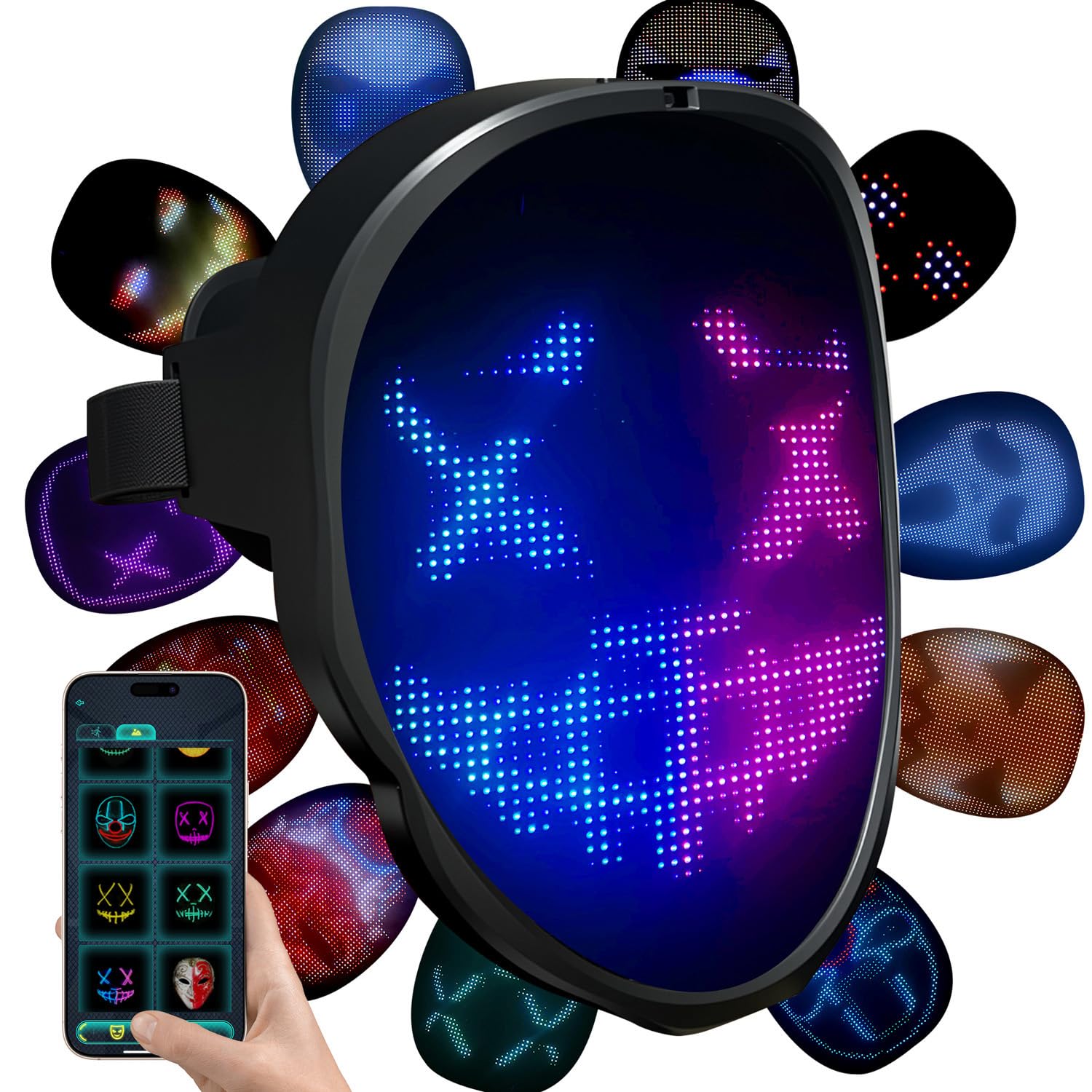 Led Mask Costume with APP Controlled Led Halloween Mask Funny Light Up Halloween Face Mask for Christmas Birthday