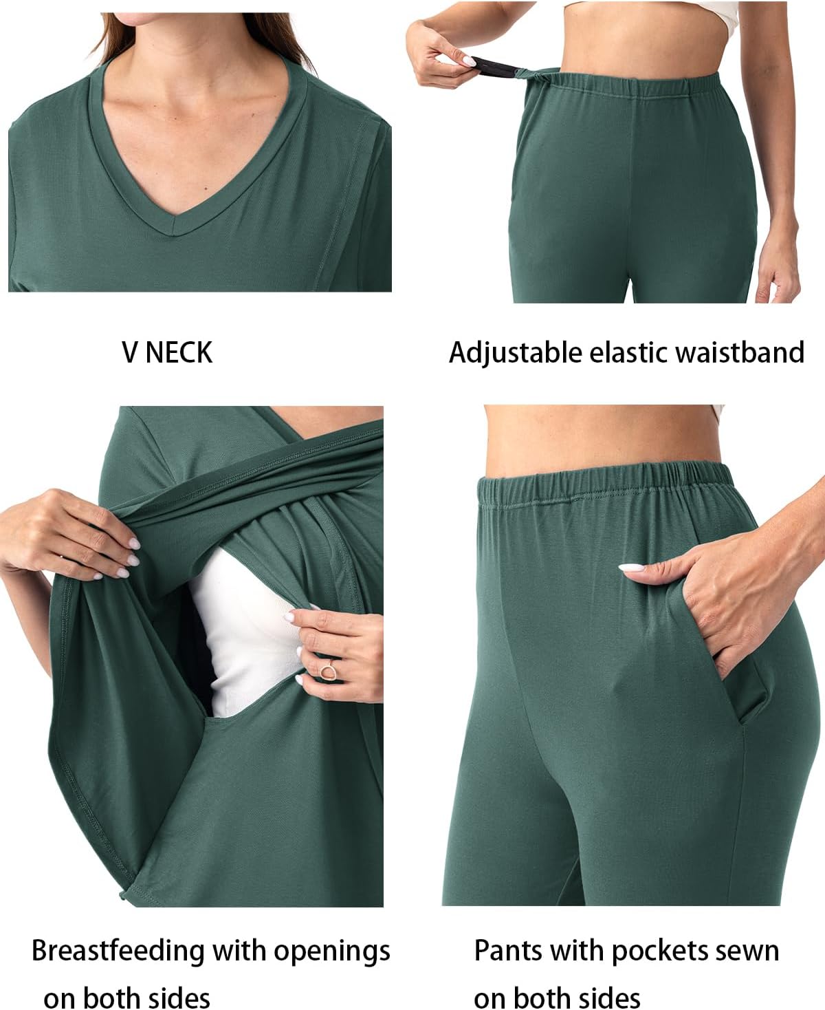 Rnxrbb 3 PCS Nursing Pajamas Set Postpartum Pjs Breastfeeding Sleepwear for Women Double Layer with Pockets