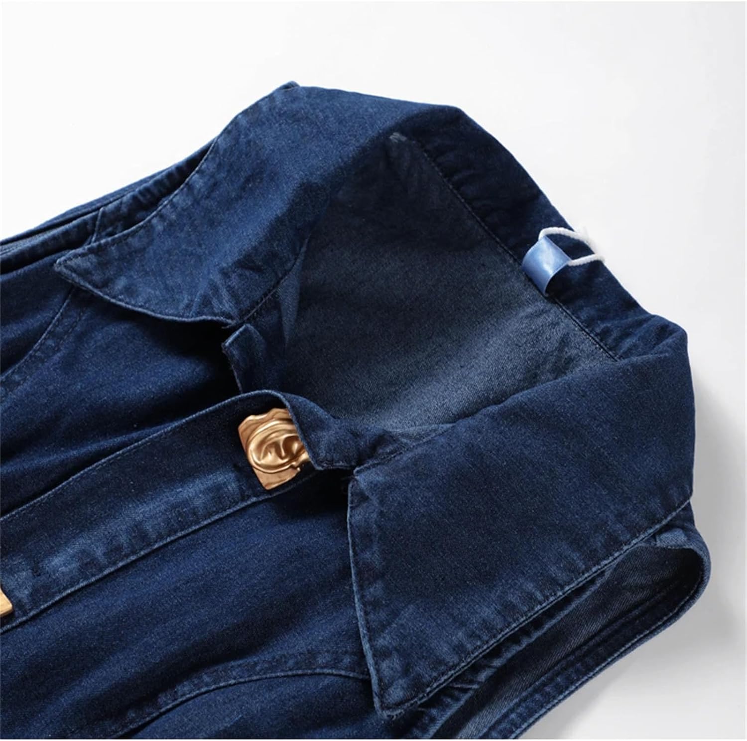 Women's Sleeveless Lapel Side Split Long Dresses Sexy Hollow Out Denim Dress