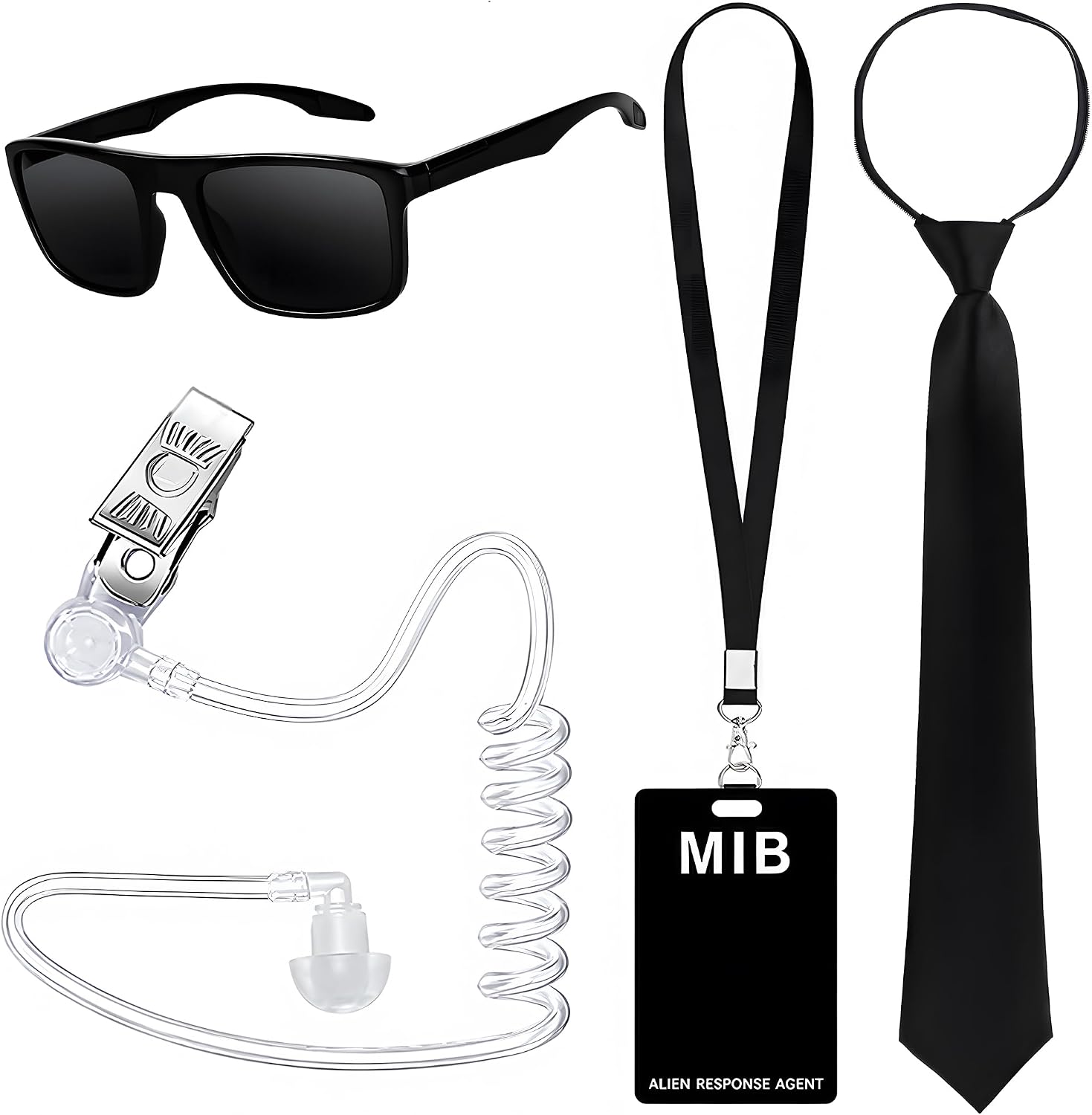 Kavoc Halloween Agent Costume Set Include Sunglasses Zip Tie ID Badge Prop and Fake Earpiece for Alien Party Dress Up