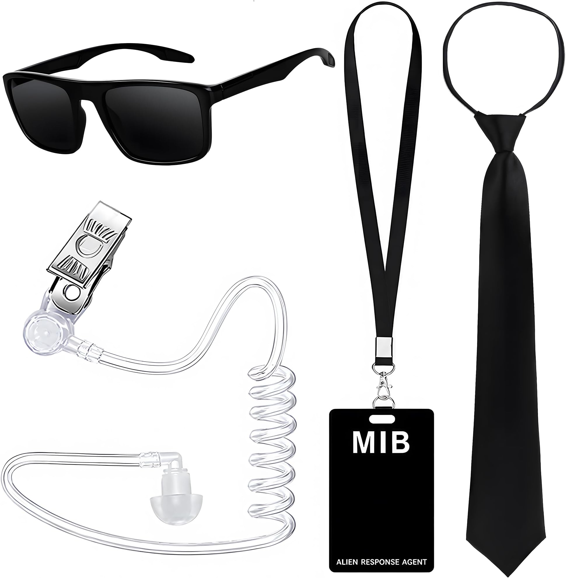 Halloween Agent Costume Set Include Sunglasses Zip Tie ID Badge Prop and Fake Earpiece for Alien Party Dress Up