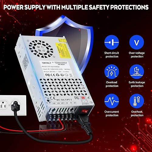Miniatura 4 de VAYALT 24V 25A 600W Fuente de alimentación conmutada CC, transformador conmutado universal regulado AC 110V220V a CC 24V, fuente de alimentación