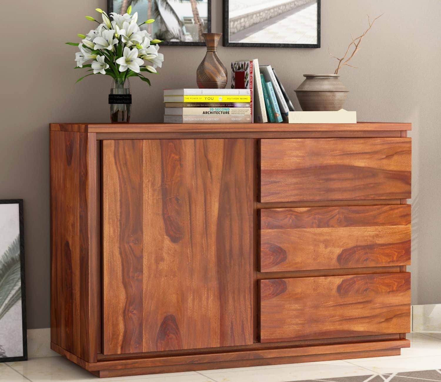 DR FURNITURE Wooden Sideboard Cabinet for Living Room | Free Standing Movable Tv Unit Side Board Table with Drawer & Wooden Chest of Drawers Furniture for Home-image-42