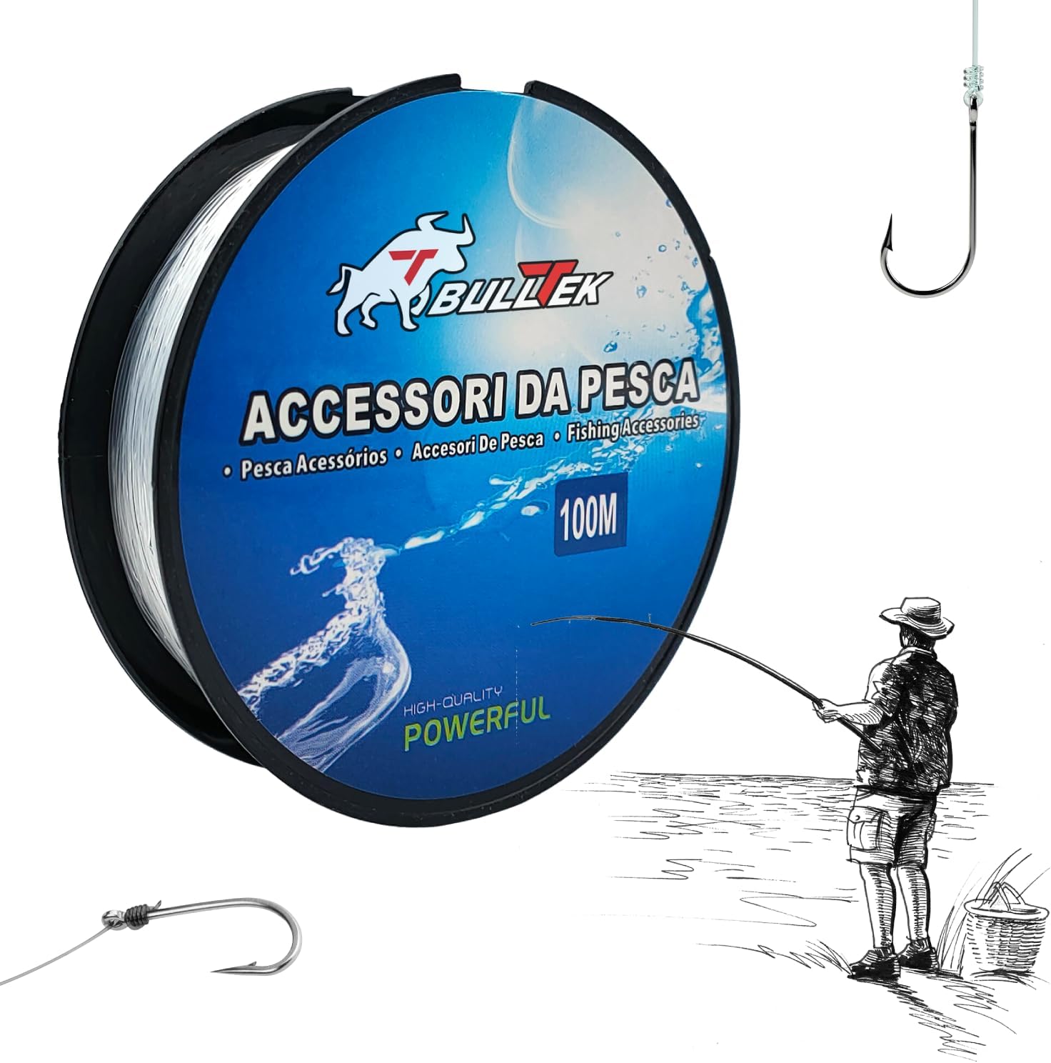 BullTek 100M 0.5mm - 21kg Nylon Fishing Line Monofilament Spool Fishing Line Tear Resistant Clear Sea River Lake Fishing Line