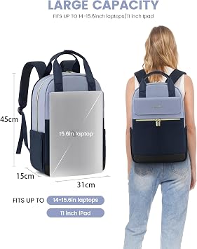 LOVEVOOK Backpack Womens, 15.6 Inch Laptop Rucksack Bag for Ladies, Lightweight School Bag with USB Port & Anti-theft Pocket, Stylish Daypacks Back Pack for College Uni Work Travel, Blue