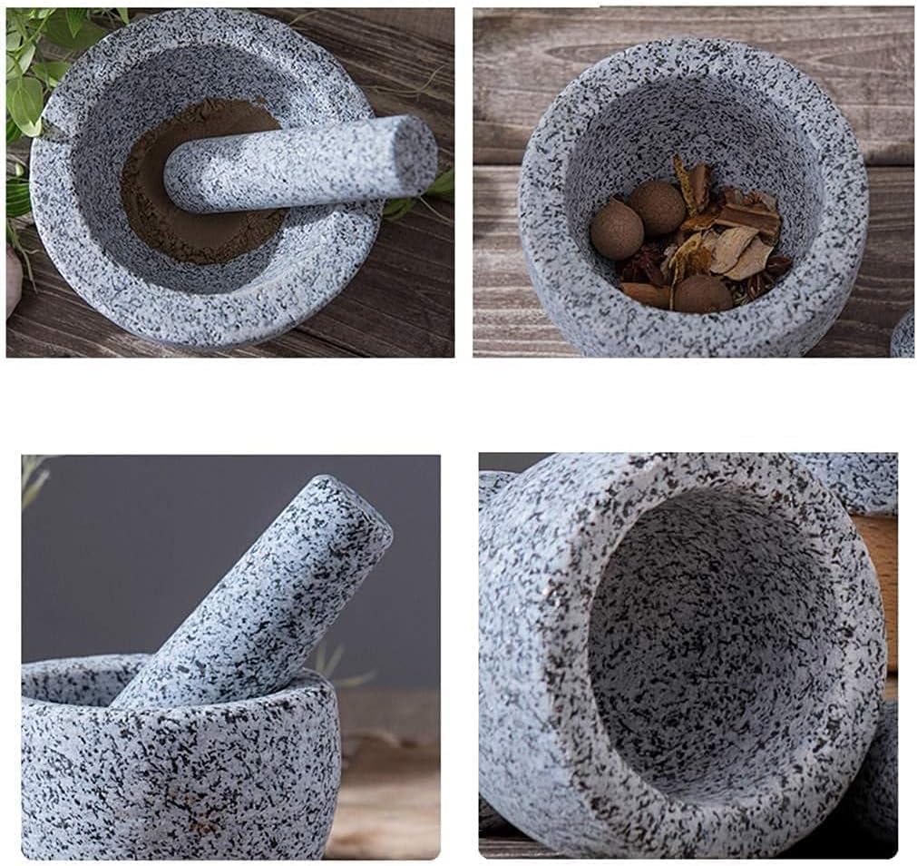 Mortar and Pestle Set Slip Scratch Resistant Bottom Granite Guacamole Bowl Kitchen Spices Pesto Grinder
