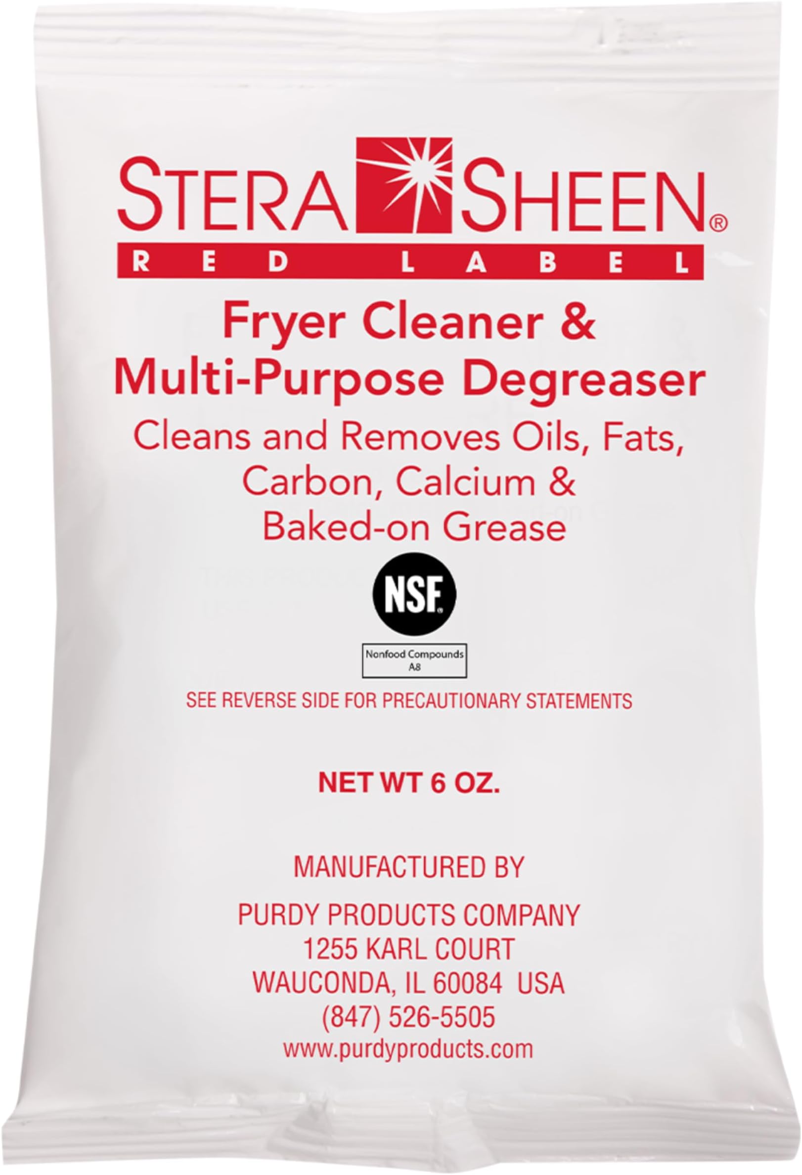 Stera Sheen Fryer Cleaner, 24 x 5.99 oz. Pkts, Stera Red Label Food Grade Fryer Cleaning Powder, Fryer Boil Out, Easy Use Portion Packets