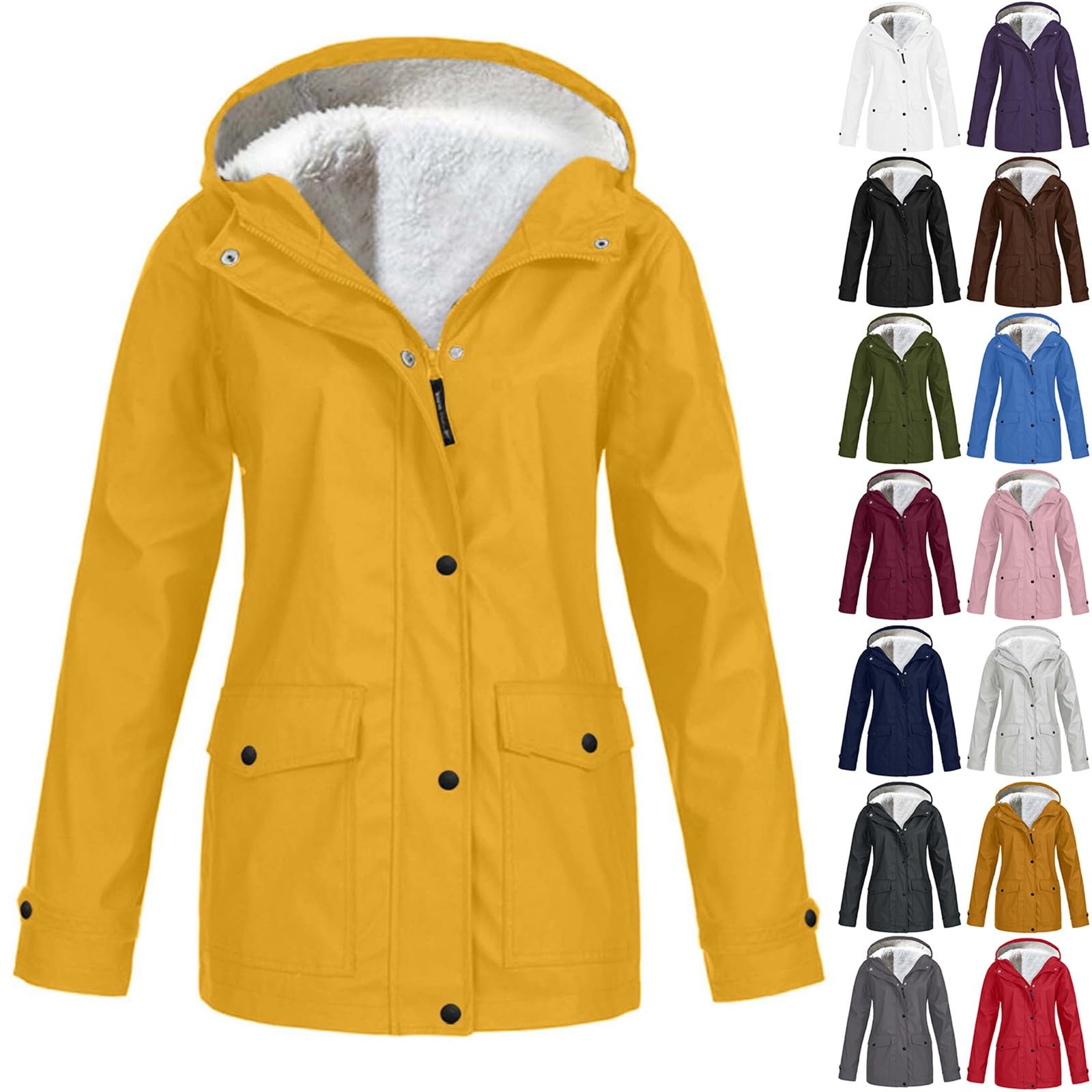 Chaqueta impermeable para mujer, con forro polar, con capucha, para invierno, cálida, para exteriores, con bolsillos, para senderismo, caminar, casual, manga larga, ligera, resistente al viento
