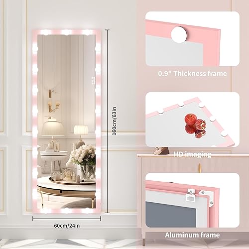 Miniatura 2 de ANYHI Espejo de longitud completa de 63 x 24 pulgadas con luces espejo LED de cuerpo completo con 22 bombillas regulables espejo de pie con botón