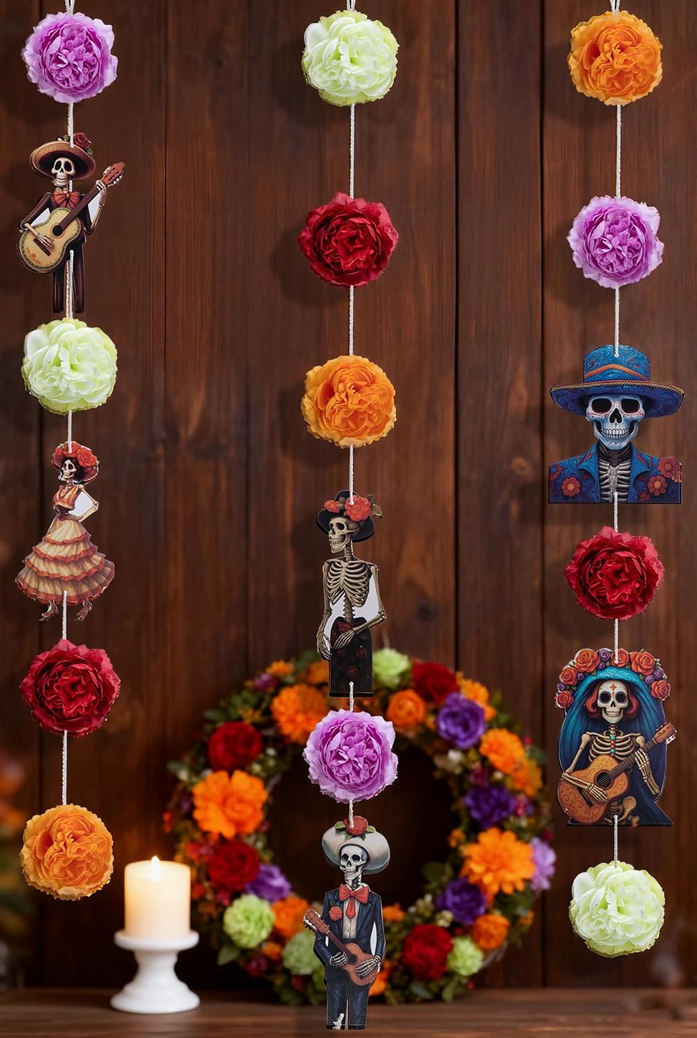 3 Pcs Day of The Dead Skull Garland Decoration for Dia de Los Muertos