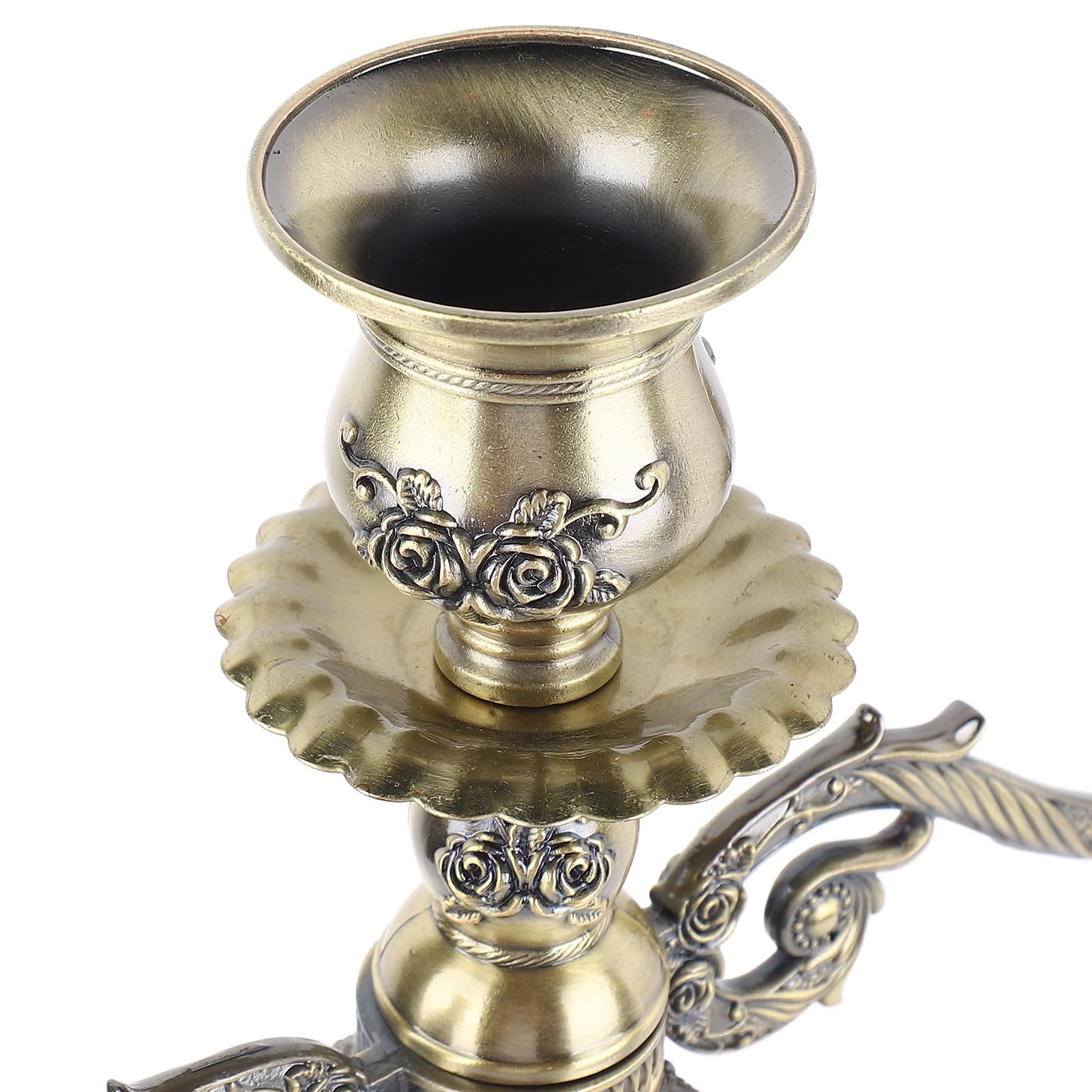 Candelabro a 5 bracci, portacandele a cono, supporto per candele retrò in stile europeo per matrimoni, tavoli da pranzo e feste di Natale. (Bronze Three Heads)