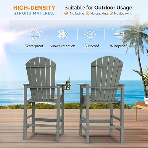Miniatura 5 de VINGLI Juego de 2 sillas Adirondack altas Adirondack de polietileno de alta densidad con soportes para tazas, sillas de terraza de polietileno para