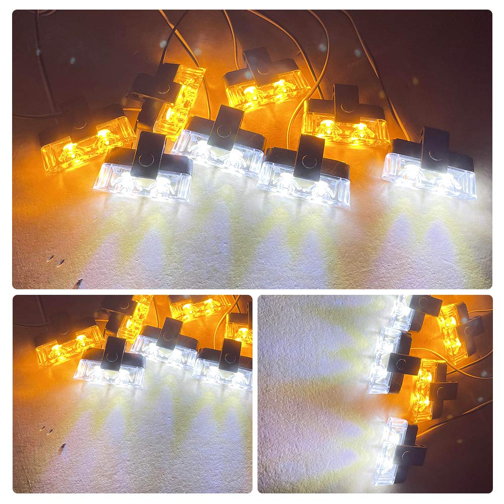 8 en 1 LED luces estroboscópicas emergencia para camión vehículo advertencia intermitente rejilla guía flash DRL policía coche motocicleta DC12V control remoto inalámbrico (amarillo+blanco)