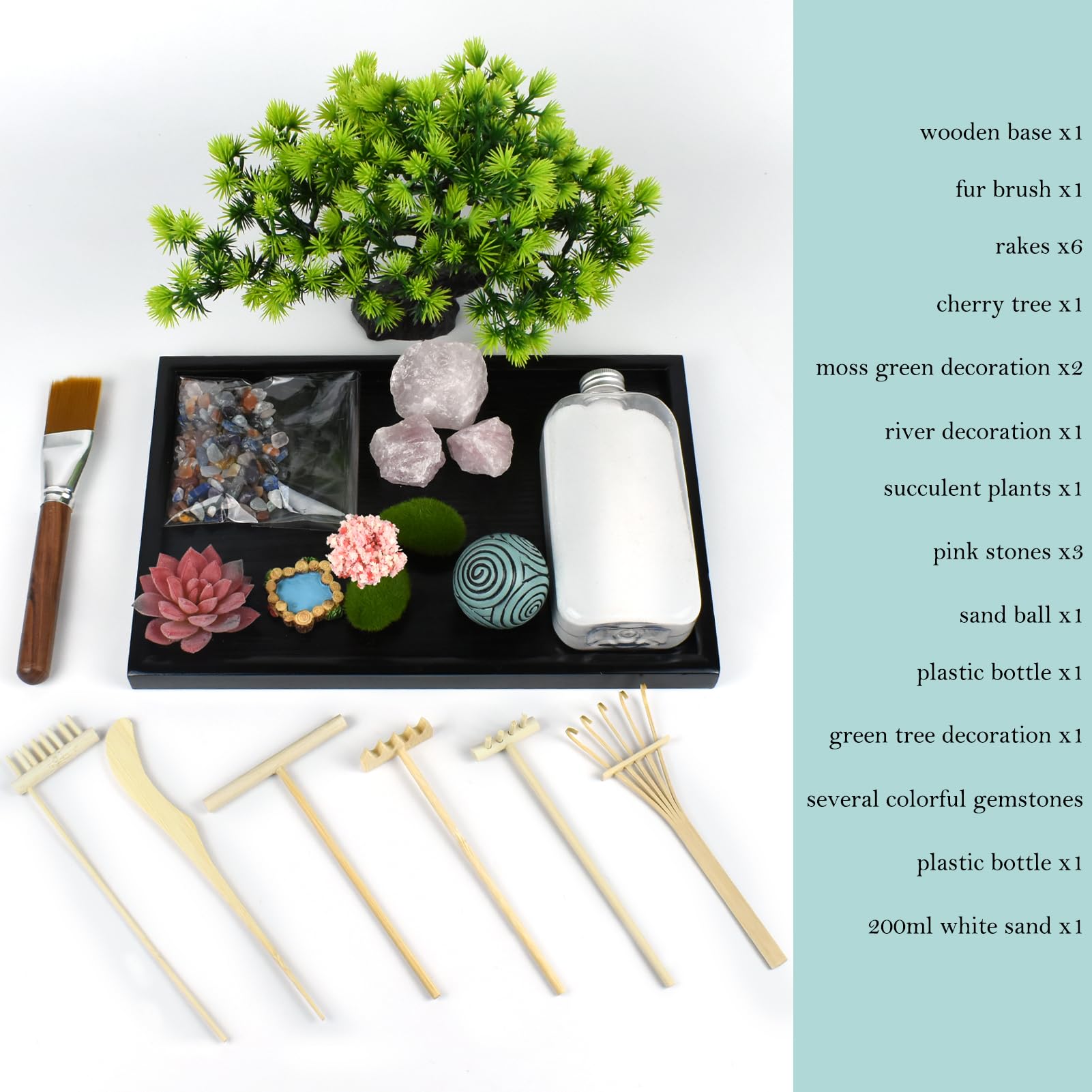 Artcome Japanese Zen Sand Garden for Desk, Home, Office Desk Accessories, Crafted Meditation Therapy Rectangle Tray - Image 2