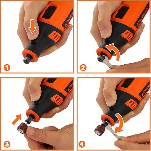 Miniatura 5 de JORGENSEN Kit de herramientas rotativas, herramienta giratoria de 6 velocidades variables con 51 accesorios, 1.6 amperios potente herramienta