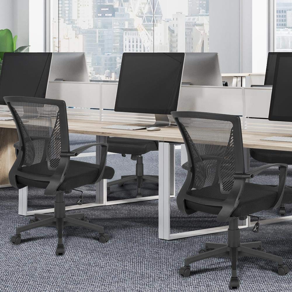 Yaheetech 2 Stück Bürostuhl, Schreibtischstuhl ergonomisch, Drehstuhl mit Netzbespannung, höhenverstellbarer, 360° Computerstuhl, Wippfunktion, bis 125 kg belastbar | Set mit 2 Stühlen, Bürostuhl, atmungsaktives Netzgewebe, schwarzer Drehstuhl, Lendenwirb