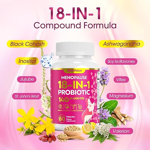 Miniatura 3 de Suplementos de menopausia para mujeres, 140 mil millones de probióticos UFC, alivio de la menopausia 18 en 1 con magnesio, cohosh negro, inositol,
