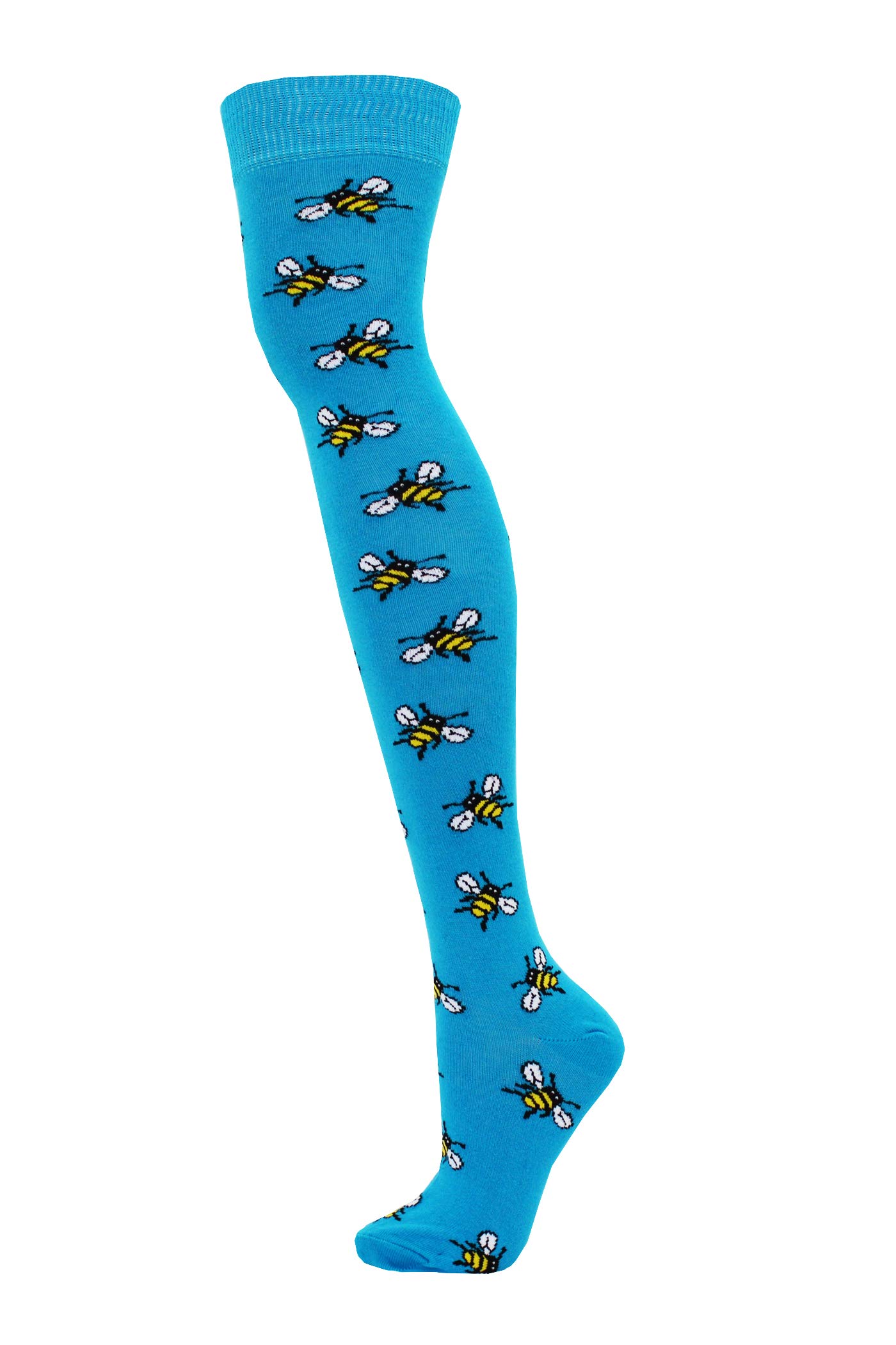 Macahel Festive Over The Knee Bee Design Blue Socks Size 4-8 (Bee Blue)